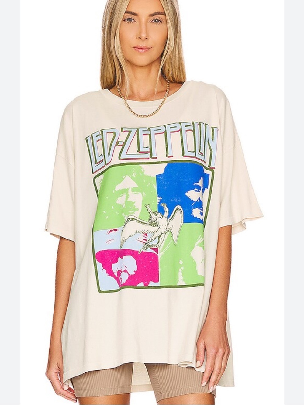 Daydreamer Led Zeppelin Four Square Merch Tee shirt top- Dirty White size S